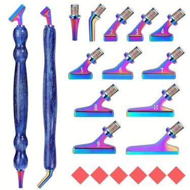 Imagem de Caneta de pintura de diamante alternativa para artesanato DIY, 2 peças de acessórios de pintura de diamante de combinação de resina, 12 peças de ponta de caneta de liga com design de 45° Wish 6
