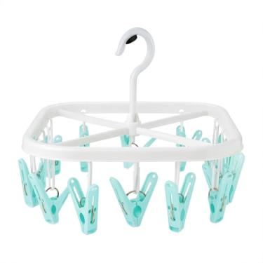 Imagem de Mini Varal Portátil com 8 Prendedores, Branco e Azul, para Roupas Íntimas, Meias, Cuecas, Calcinhas, Organizador de Lavanderia