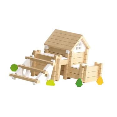 Imagem de simhoa Blocos de construção de madeira, blocos de empilhamento, construção de casas de madeira para crianças