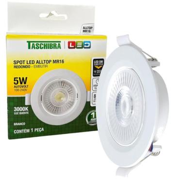 Imagem de Spot Led Redondo Embutir 5W MR16 Quente 3000K Amarelo - TASCHIBRA