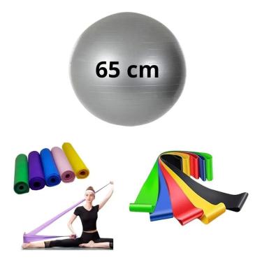 Imagem de Bola Suiça Pilates Fisio 65Cm + Faixa Elastica + 5 Mini Band