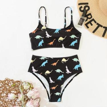 Imagem de Biquíni de cintura alta feminino Ruffle Duas peças banhando - HUOGUO