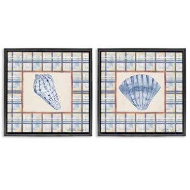 Imagem de Stupell Industries Sea Treasures Over Pattern Conjunto de tela flutuante com moldura preta de 2 peças, design de Lee Ann Sanders, 45,7 x 45,7 cm