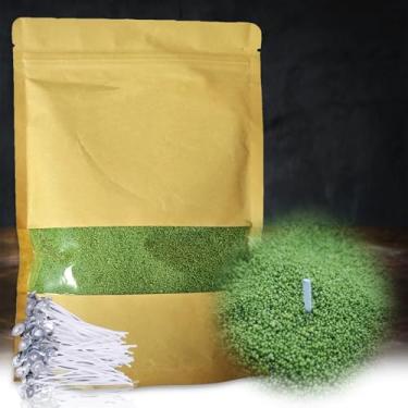 Imagem de DRMAISON Kit DIY de cera de vela perolada - 500 ml, verde feijão mungo, não tóxico e livre de fumaça, recarregável com 30 pavios, chama de longa duração, altamente personalizável para decoração de