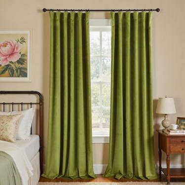 Imagem de Cortinas blecaute de veludo vintage verde para quarto de 213 cm de comprimento, cortina térmica rústica de musgo claro verde-oliva limão natal isolamento de inverno cortinas de luxo para sala de estar