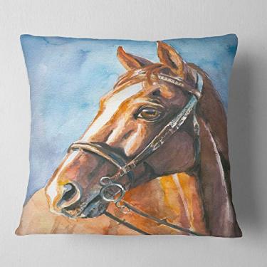 Imagem de Designart Manta abstrata de cavalo marrom com ponte para sala de estar, sofá, enchimento de almofada de alta qualidade + capa de almofada impressa em ambos os lados 45,72 x 45,72 cm