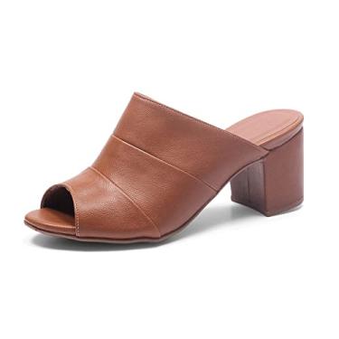 Imagem de Sandália Feminina Tamanco Colors Salto 6cm Grosso (36, Caramelo)
