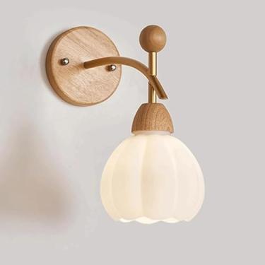 Imagem de Luminárias de parede Luminárias de parede Luminárias de parede de madeira Luminárias de parede de cabeceira leitosas Luminárias de parede de 5,9 pol. em formato de flor Abajur de vidro inter