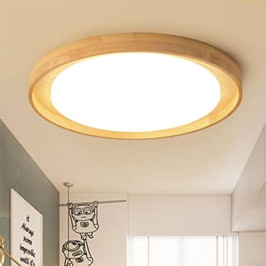Imagem de Luminária de teto LED acrílica, madeira maciça, semi-embutida, luzes de teto, nórdico, log, redondo, quarto, lustre, varanda, estudo, sala de estar, luz pendente, vida interessante (38 cm)