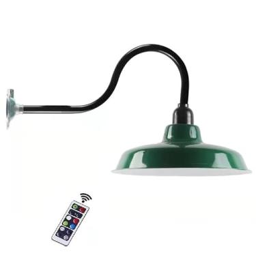 Imagem de Luminária de parede operada por bateria com controle remoto, sem fio, cúpula de metal verde de 12 polegadas, luminária de parede industrial sem fio, luminária de parede regulável para quarto