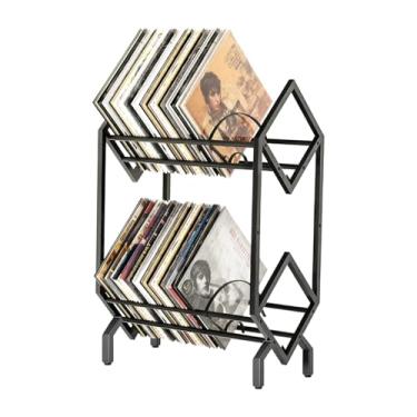 Imagem de JUSTHERE Suporte de armazenamento de vinil de 2 camadas com divisórias, prateleira de armazenamento de álbuns de 200 LPs, organizador de prateleira de exibição de discos musicais de aço para livros