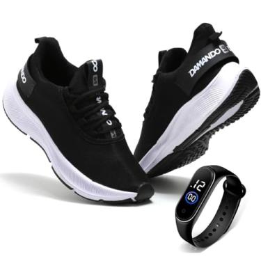 Imagem de Tenis Masculino Esportivo Leve Confortavel Corrida CrossFit + Relógio (PTO/BCO, BR, Adulto, Numérico, 41)