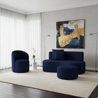 Imagem de Conjunto 02 Poltronas + Sofá e Puff Curvo Orgânico Nature Gaia Veludo 