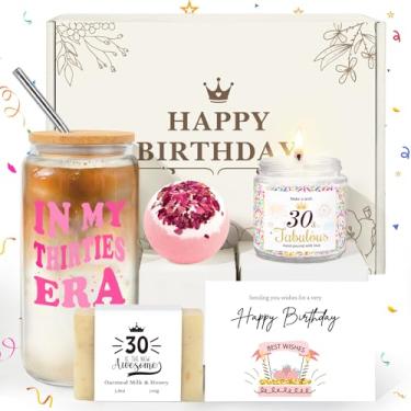 Imagem de Presentes de aniversário de 30 anos para mulheres, caixa de presente exclusiva de 30 anos para mulheres de 30 anos, ela, com xícara de café In My Thirties Era de 473 ml, 30 velas fabulosas, 5 peças