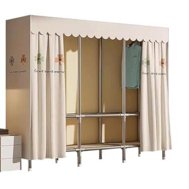 Imagem de YPDJVLTI Armário portátil guarda-roupa portátil com capa de pano armário de roupas 150 cm/170 cm/190 cm guarda-roupa para quarto economiza espaço armário de aço espaçoso