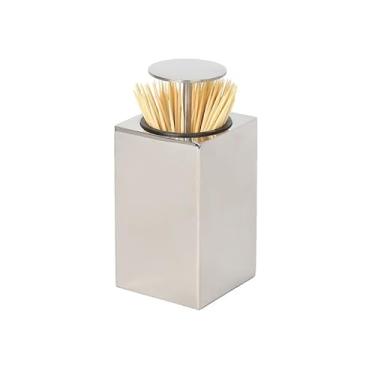 Imagem de WOTZOV Dispensador de palitos de dentes em aço inoxidável, suporte de palitos quadrado, caixa automática de tipo de botão, caixa para cotonetes, barril para palitos de dentes, caixa para pa