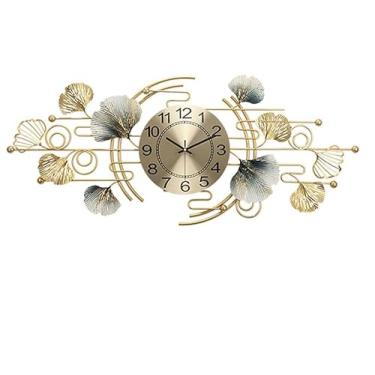 Imagem de WYUYIWH Relógio, relógio de parede, relógio de parede grande, sem tique-taque, relógios de parede silenciosos, arte moderna de metal dourado folha de ginkgo decoração de parede para sala de estar café