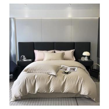 Imagem de Jogo de lençol Queen King com elástico azul escuro abstrato 100% algodão jacquard (bege Queen)