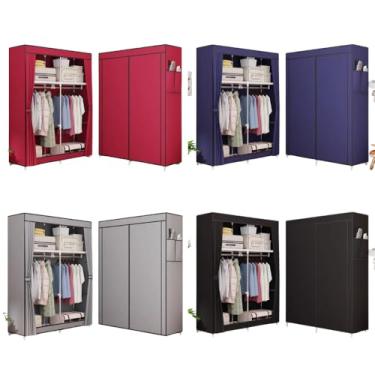 Imagem de Guarda-Roupa Casal de Tecido com Prateleiras e Cabideiro | Estrutura Metálica, Fechamento com Zíper, Montagem Fácil (S10-ALEATORIO)