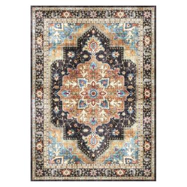 Imagem de Gertmenian Tapete de área lavável e fácil de cuidar para ambientes internos – 3 x 5 pequeno, ideal para áreas de alto tráfego na sala de estar, quarto, entrada – Erin Black, 23253