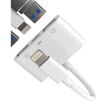 Imagem de Adaptador Lightning para USB (3 em 1) para Apple Cabo de carregamento para iPhone 14 13 OTG 3.0 Dual USB-A Leitor de cartão Flash Drive Teclado Mouse Conector Câmera Memory Stick Transferência Dongle