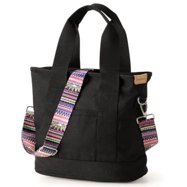 Imagem de Magibag Bolsa de lona feminina com vários bolsos, bolsa transversal de ombro com compartimentos para trabalho, viagens universitárias, Preto, Large