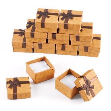 Imagem de 12 caixas de presente quadradas de joias 1,59 x 1,59 x 1,02 polegadas (4 x 4 x 2,6 mm) caixas de joias de presente de papelão com laço brinco colar anéis pequena caixa de embalagem para exibição de