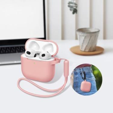 Imagem de Compatível com AirPods 4 geração [2024], fone de ouvido de silicone macio com chaveiro|alça de mão, capa protetora completa para fones de ouvido para AirPods 4ª geração - rosa