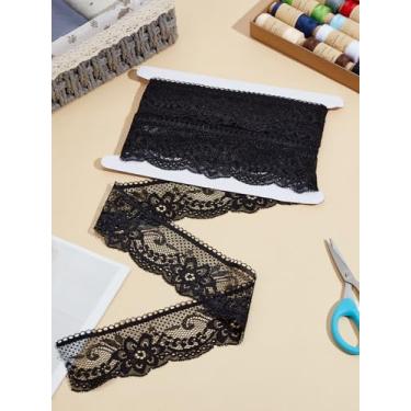 Imagem de Fita de renda de flor de poliamida de 6 metros, fita de costura vintage de renda elástica preta de 6 cm para embrulho de presente, decoração de vestido de noiva, artesanato, 2-1/8 polegadas (55 mm)