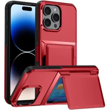 Imagem de Capa tipo carteira para iPhone 16Pro com compartimento oculto para cartão, capa protetora resistente para celular (para iPhone 16Pro/vermelho)