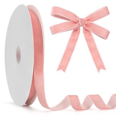 Imagem de GHGMAO Fita de veludo rosa empoeirada, fita rosa vintage 1,5 cm x 25 m, fitas de veludo de Natal para embrulho de presente, enfeites de árvore de Natal, buquê de flores, decorações de guirlanda