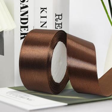 Imagem de Fita de cetim sólida, 50 metros fita de tecido artesanal para embrulho de presente buquês florais decoração de festa de casamento - 4 cm 19 metros, cor café