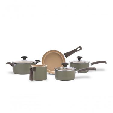 Imagem de Conjunto De Panelas 5 Peças Revestimento Pro-flon Antiaderente Cor Verde Linha Green Brinox Marrom