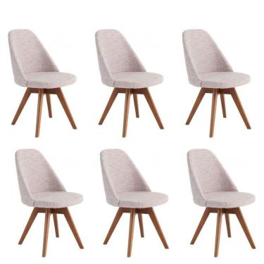 Imagem de Kit 6 Cadeiras Giratória Para Sala De Jantar-Linho Bege