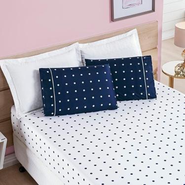 Imagem de Jogo De Cama Lençol Celine Casal King 03 Peças Micropercal 200 Fios Bolinhas - Azul Marinho