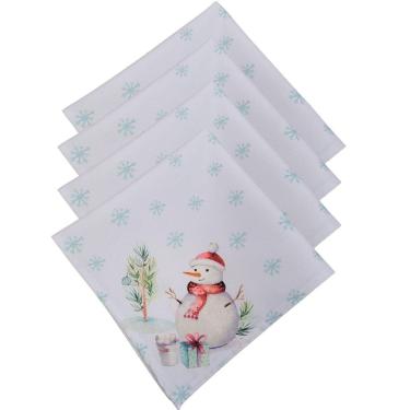 Imagem de Kit 4 Guardanapos De Tecido Boneco De Neve Branco 40Cmx40Cm