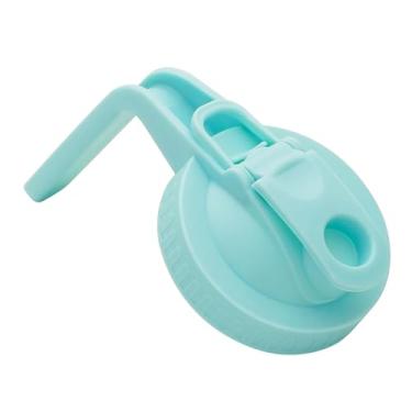 Imagem de 1 frasco de vidro de boca larga com tampa de bico hermético com alça, transforma seu pote de vidro em jarra, tampas flip duráveis sem BPA, fácil de limpar, ajuste para potes de conserva (azul, boca