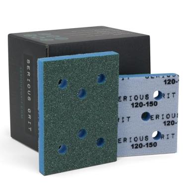 Imagem de Serious Grit - Almofadas de lixa de espuma de 7,6 cm x 10 cm - Grão de acabamento médio P120-150 - Espuma de densidade média de 10 mm - Suporte de gancho e laço - Serve para lixadeiras SurfPrep