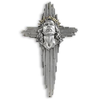 Imagem de ShineOnAngel Escultura de cruz de parede de Jesus, decoração de crucifixo de parede salvador radiante de 25 cm, branco e dourado feito à mão para decoração de casa cristã, igreja ou sala de oração