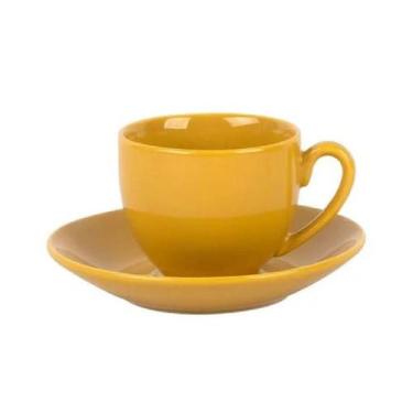 Imagem de Xícara E Pires Para Café Em Porcelana 90 Ml Amarelo Açafrão - Lhermita