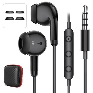 Imagem de Aux Fones de ouvido com fio de 3,5 mm com microfone e controle de volume em linha, isolamento de ruído de áudio cristalino com fio para conector de 3,5 mm para iPhone, Samsung, computador, laptop