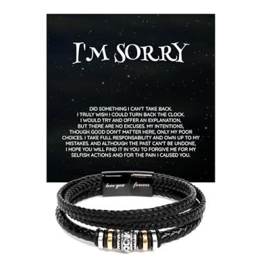 Imagem de FLAGISTA Pulseira I'm So Sorry For Him, Forgive Me Bracelet, I'm Sorry Gift For Him, com cartão e caixa., Sorry For Him Bracelet, Couro, Sem Pedra Preciosa