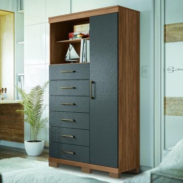 Imagem de Cômoda Multiuso 1 Porta 6 Gavetas Com Pés Marabá Santos Andirá Jatoba/grafitte