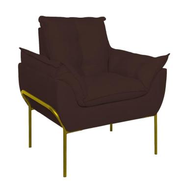 Imagem de Poltrona Sofá Luxo Base Metal Dourada Recepção Escritório Marrom