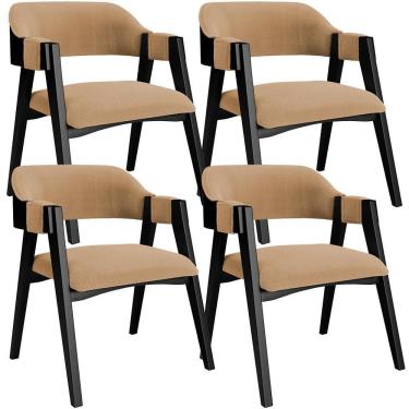 Imagem de Kit 4 Cadeiras Sala De Jantar Estar Living Estofada Suran L02 Preto Bouclê Mostarda - Lyam Decor