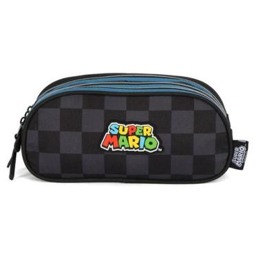 Imagem de Estojo Triplo Escolar Juvenil Super Mario Bros - Luxcel, Azul