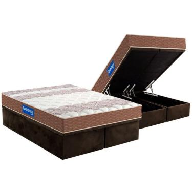 Imagem de Cama Box Baú King: Colchão Espuma Probel D28 Guarda Costas Double Face + Base Brown(193X203)