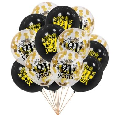 Imagem de 16 balões de aniversário de 21 anos, 30,5 cm, grande, látex, 21 anos de idade, decoração de festa em ouro preto, adereços para fotos de balões impressos para aniversário de 21 anos, celebração, evento