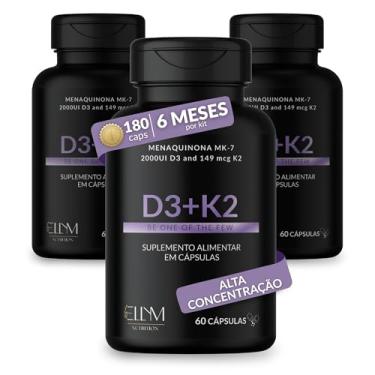 Imagem de Vitamina D3 K2 180 Capsulas Ellym Nutrition 2000 Ui D3 149 Mcg K2 Mk7 6 Meses Fortaleciomento Ósseo E Muscular
