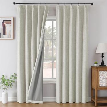 Imagem de Joydeco Cortinas blackout 100% para quarto - Cortinas de linho natural 101,6 cm L x 213,4 cm C de comprimento, 2 painéis com isolamento térmico, cortinas com bloqueio de luz bege claro, bolso para